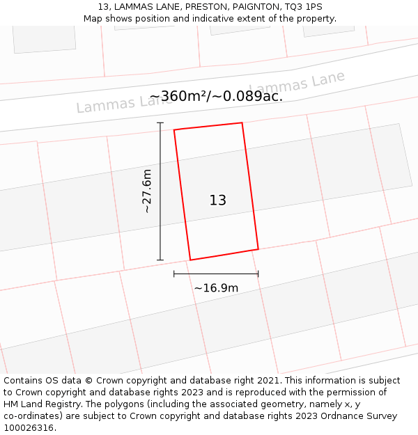 13, LAMMAS LANE, PRESTON, PAIGNTON, TQ3 1PS: Plot and title map