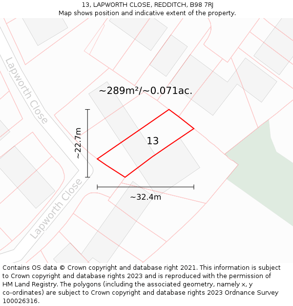 13, LAPWORTH CLOSE, REDDITCH, B98 7RJ: Plot and title map