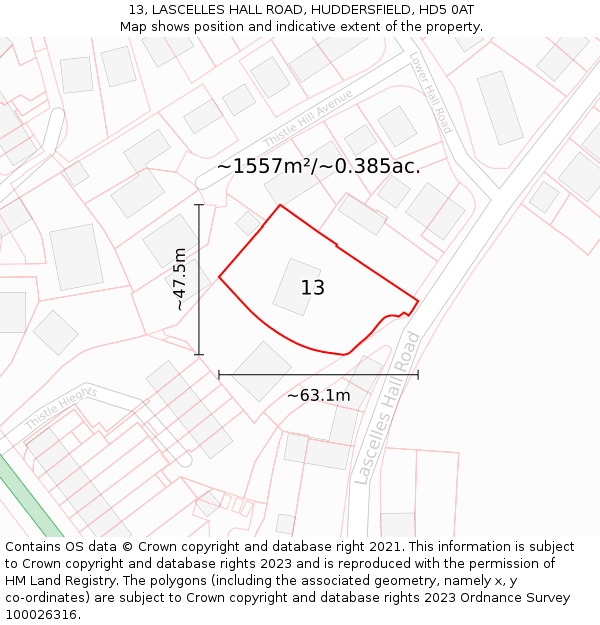 13, LASCELLES HALL ROAD, HUDDERSFIELD, HD5 0AT: Plot and title map