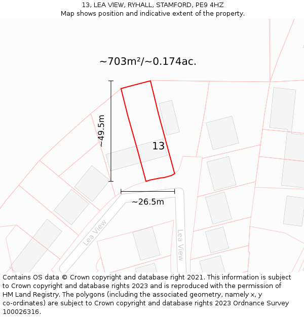 13, LEA VIEW, RYHALL, STAMFORD, PE9 4HZ: Plot and title map