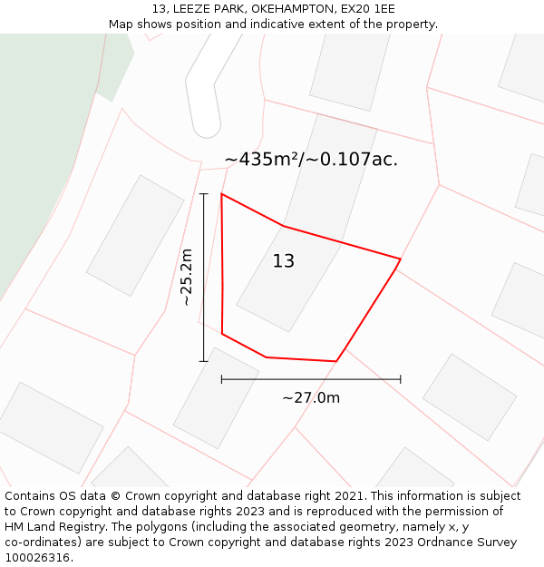 13, LEEZE PARK, OKEHAMPTON, EX20 1EE: Plot and title map