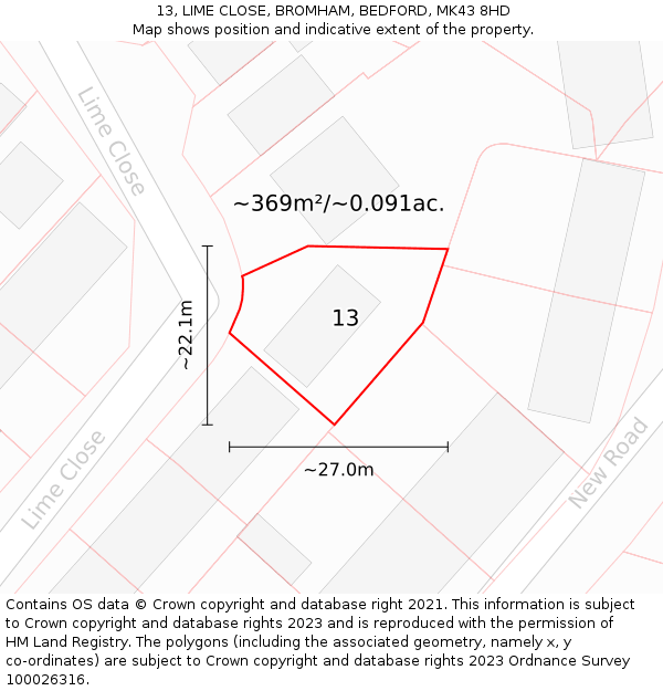13, LIME CLOSE, BROMHAM, BEDFORD, MK43 8HD: Plot and title map