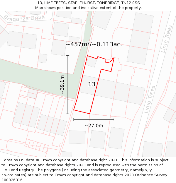 13, LIME TREES, STAPLEHURST, TONBRIDGE, TN12 0SS: Plot and title map
