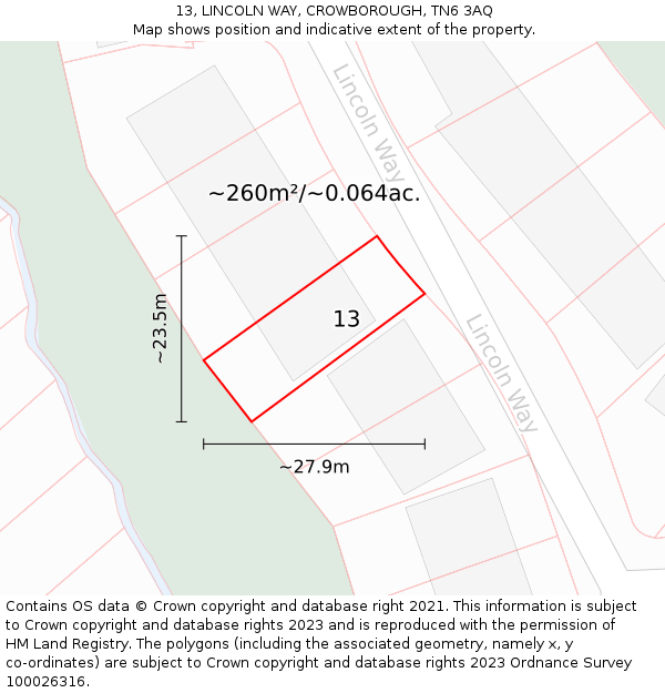 13, LINCOLN WAY, CROWBOROUGH, TN6 3AQ: Plot and title map