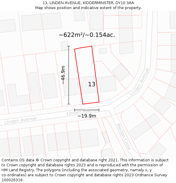 13, LINDEN AVENUE, KIDDERMINSTER, DY10 3AA: Plot and title map