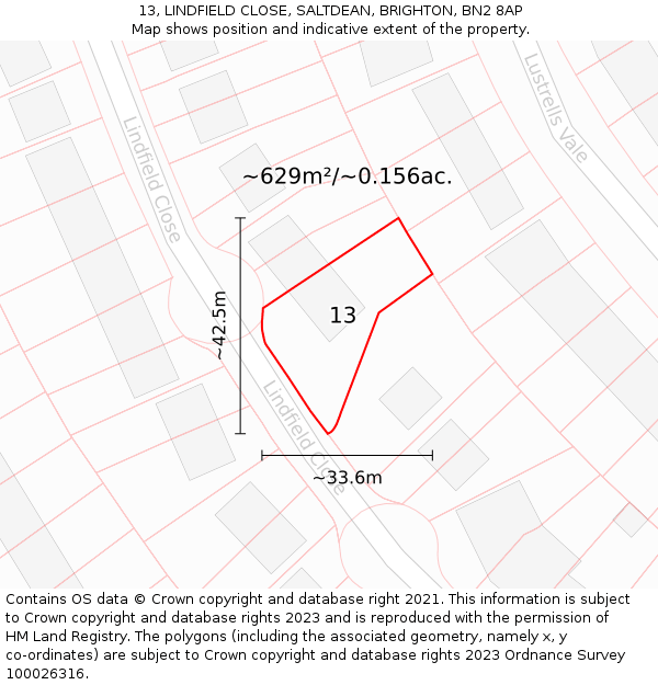 13, LINDFIELD CLOSE, SALTDEAN, BRIGHTON, BN2 8AP: Plot and title map