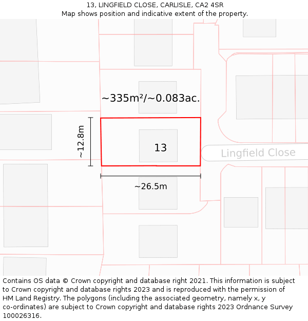 13, LINGFIELD CLOSE, CARLISLE, CA2 4SR: Plot and title map
