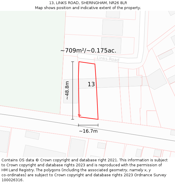 13, LINKS ROAD, SHERINGHAM, NR26 8LR: Plot and title map