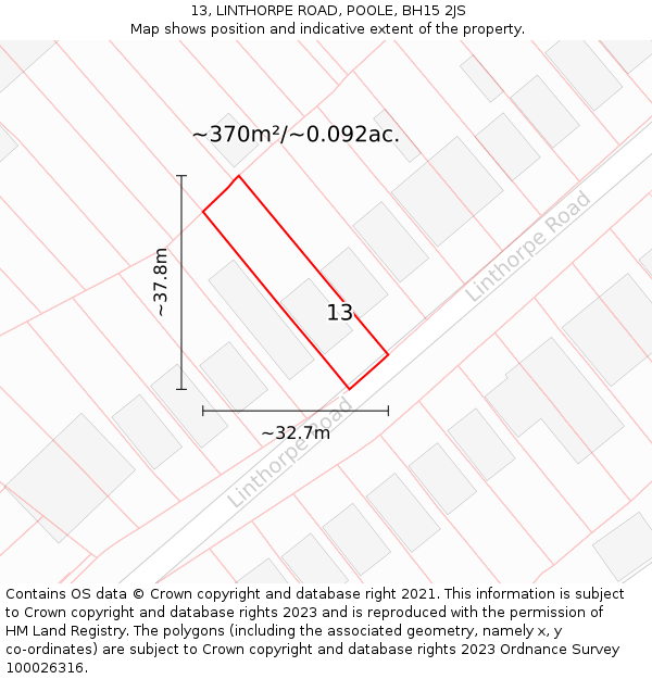 13, LINTHORPE ROAD, POOLE, BH15 2JS: Plot and title map