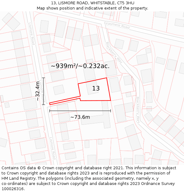 13, LISMORE ROAD, WHITSTABLE, CT5 3HU: Plot and title map