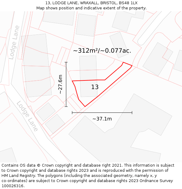 13, LODGE LANE, WRAXALL, BRISTOL, BS48 1LX: Plot and title map