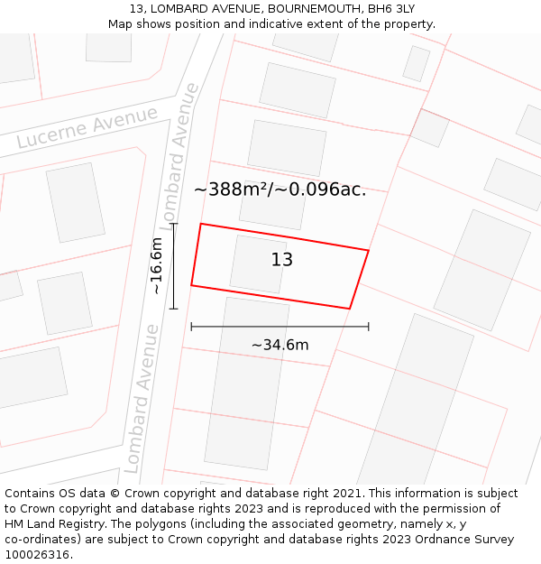13, LOMBARD AVENUE, BOURNEMOUTH, BH6 3LY: Plot and title map
