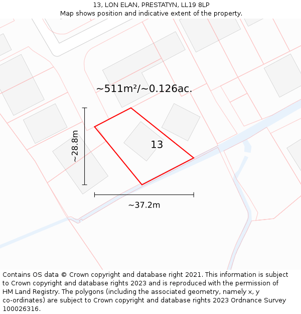13, LON ELAN, PRESTATYN, LL19 8LP: Plot and title map