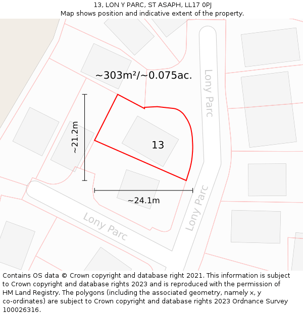 13, LON Y PARC, ST ASAPH, LL17 0PJ: Plot and title map