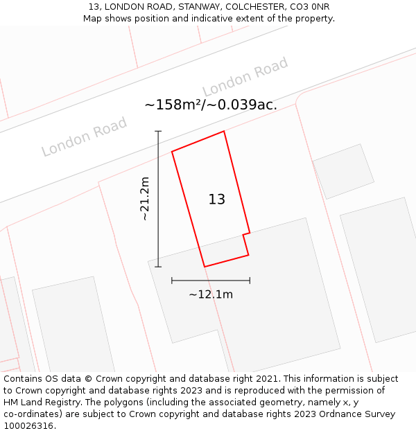 13, LONDON ROAD, STANWAY, COLCHESTER, CO3 0NR: Plot and title map
