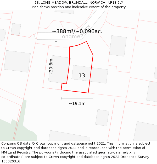 13, LONG MEADOW, BRUNDALL, NORWICH, NR13 5LY: Plot and title map