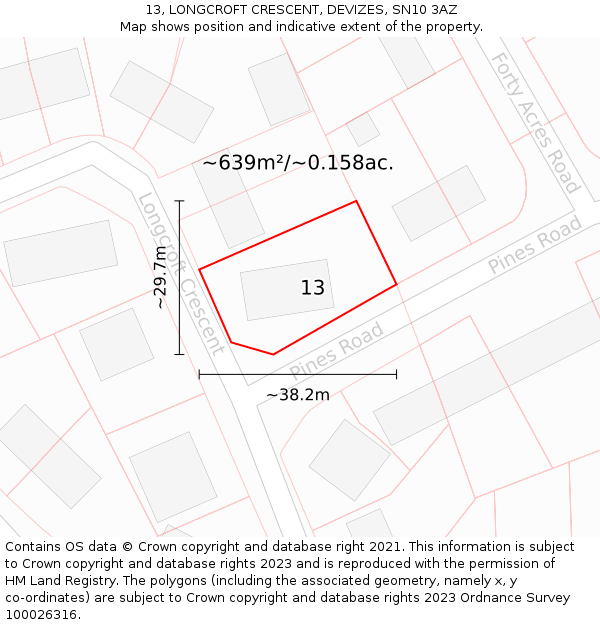 13, LONGCROFT CRESCENT, DEVIZES, SN10 3AZ: Plot and title map