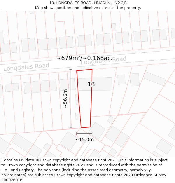 13, LONGDALES ROAD, LINCOLN, LN2 2JR: Plot and title map