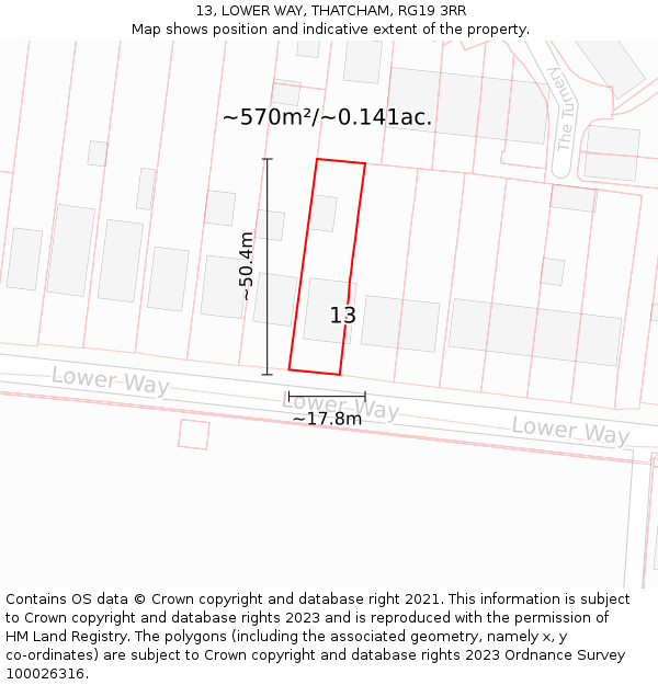 13, LOWER WAY, THATCHAM, RG19 3RR: Plot and title map