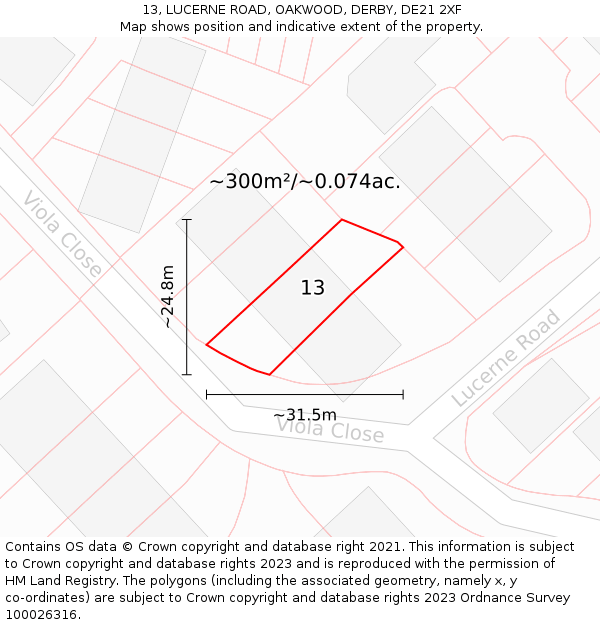 13, LUCERNE ROAD, OAKWOOD, DERBY, DE21 2XF: Plot and title map