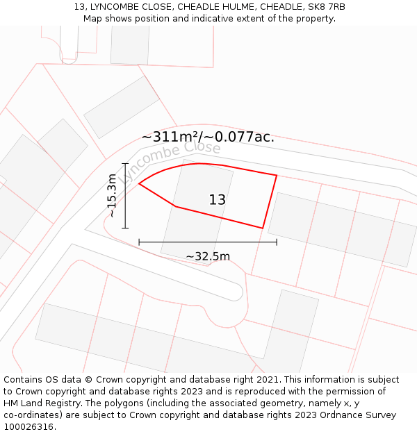 13, LYNCOMBE CLOSE, CHEADLE HULME, CHEADLE, SK8 7RB: Plot and title map