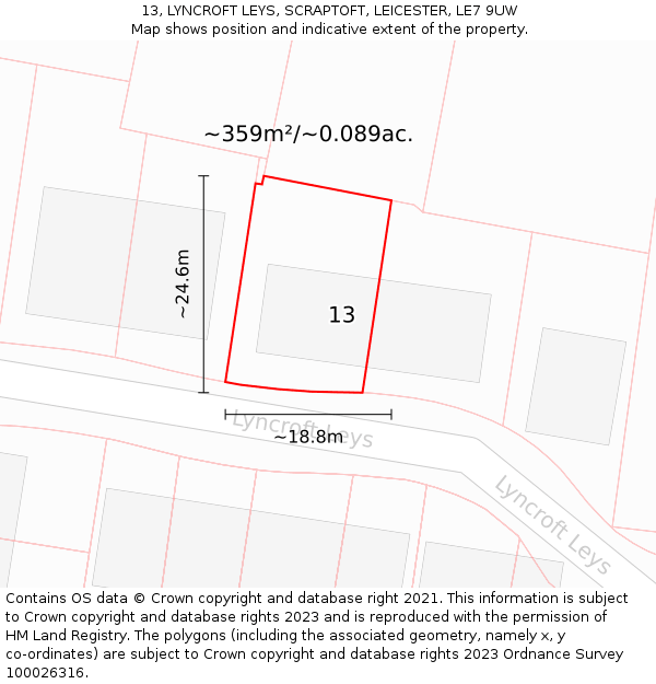13, LYNCROFT LEYS, SCRAPTOFT, LEICESTER, LE7 9UW: Plot and title map