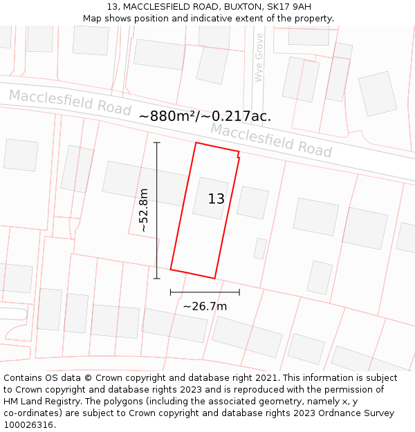 13, MACCLESFIELD ROAD, BUXTON, SK17 9AH: Plot and title map