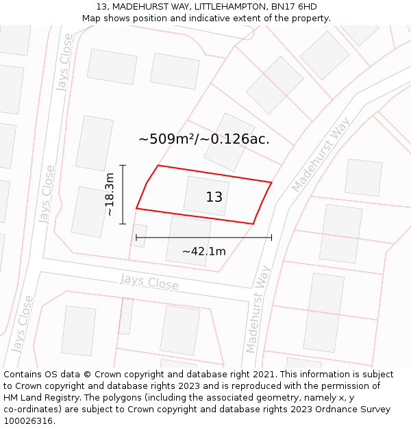 13, MADEHURST WAY, LITTLEHAMPTON, BN17 6HD: Plot and title map