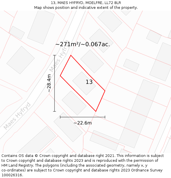 13, MAES HYFRYD, MOELFRE, LL72 8LR: Plot and title map