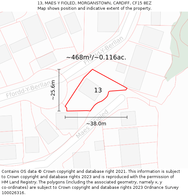 13, MAES Y FIOLED, MORGANSTOWN, CARDIFF, CF15 8EZ: Plot and title map