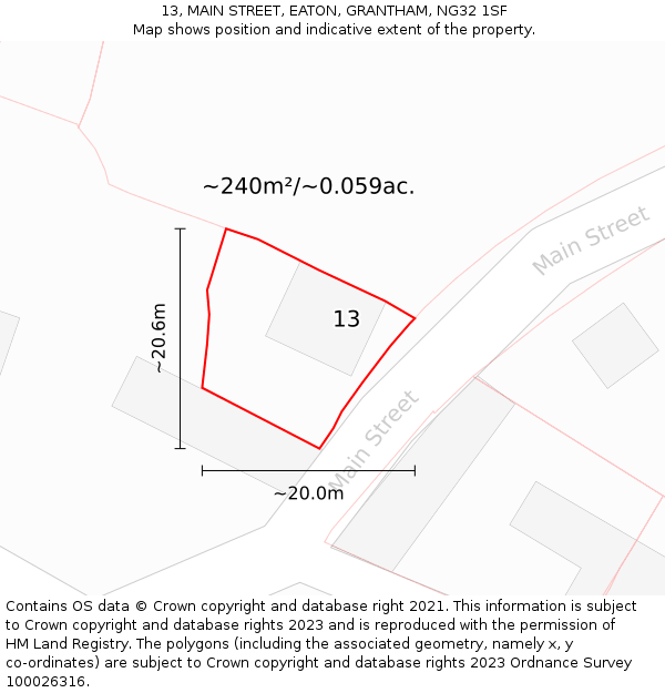 13, MAIN STREET, EATON, GRANTHAM, NG32 1SF: Plot and title map