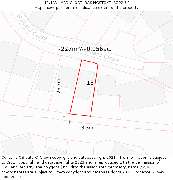 13, MALLARD CLOSE, BASINGSTOKE, RG22 5JP: Plot and title map