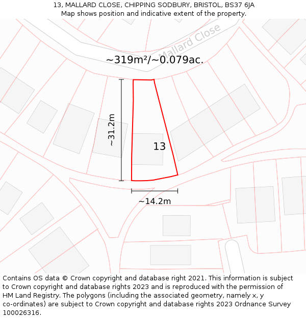 13, MALLARD CLOSE, CHIPPING SODBURY, BRISTOL, BS37 6JA: Plot and title map