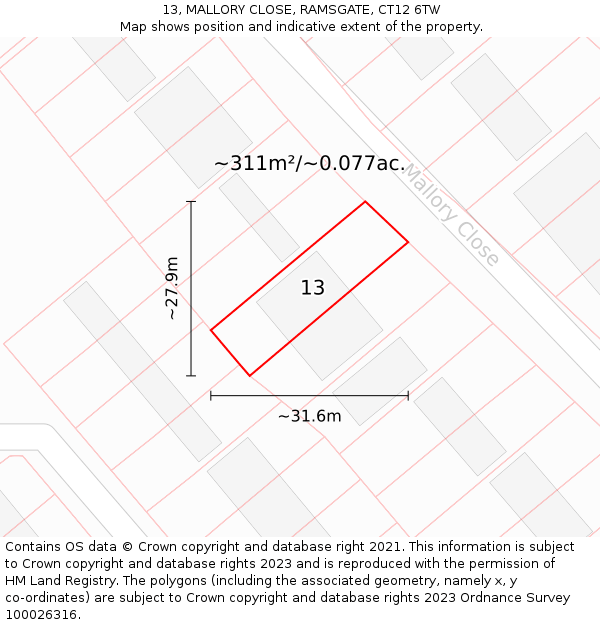 13, MALLORY CLOSE, RAMSGATE, CT12 6TW: Plot and title map