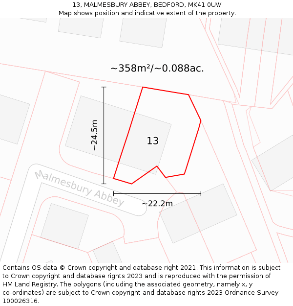 13, MALMESBURY ABBEY, BEDFORD, MK41 0UW: Plot and title map
