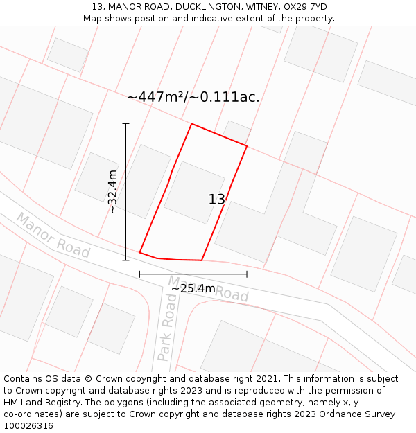 13, MANOR ROAD, DUCKLINGTON, WITNEY, OX29 7YD: Plot and title map