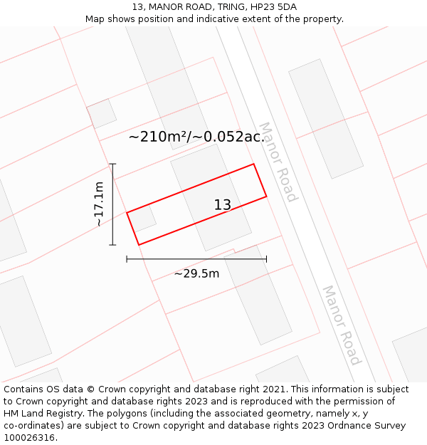 13, MANOR ROAD, TRING, HP23 5DA: Plot and title map