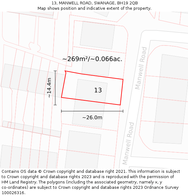 13, MANWELL ROAD, SWANAGE, BH19 2QB: Plot and title map