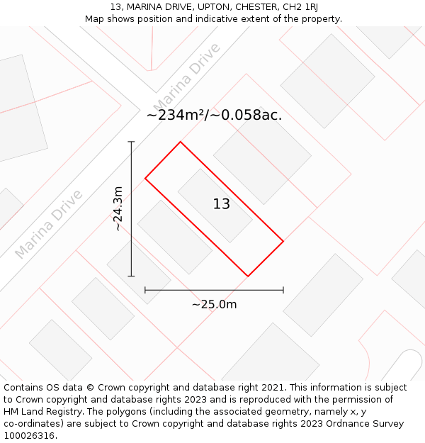 13, MARINA DRIVE, UPTON, CHESTER, CH2 1RJ: Plot and title map