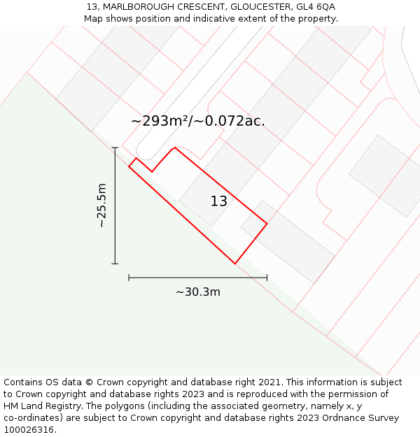13, MARLBOROUGH CRESCENT, GLOUCESTER, GL4 6QA: Plot and title map
