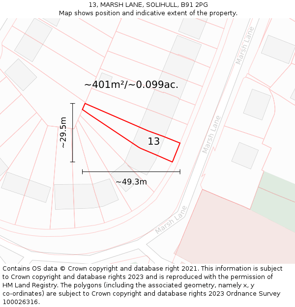 13, MARSH LANE, SOLIHULL, B91 2PG: Plot and title map