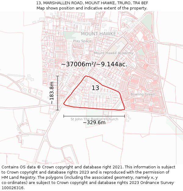 13, MARSHALLEN ROAD, MOUNT HAWKE, TRURO, TR4 8EF: Plot and title map