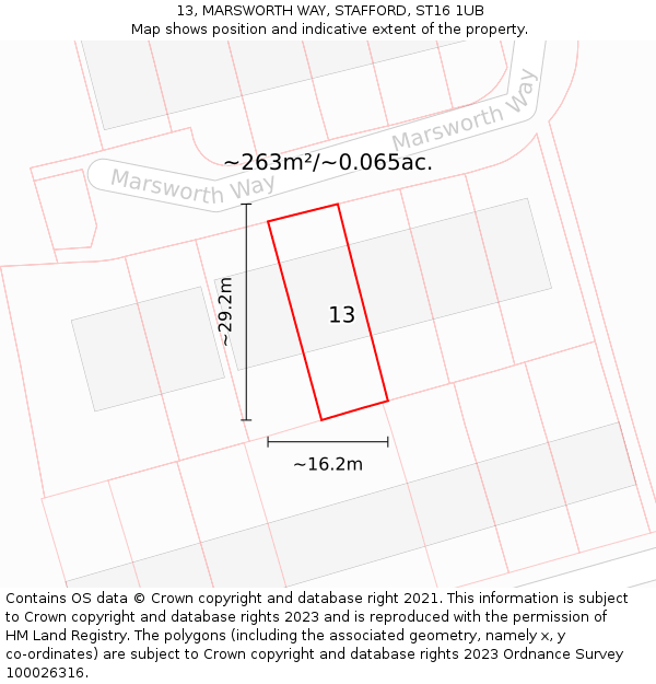 13, MARSWORTH WAY, STAFFORD, ST16 1UB: Plot and title map