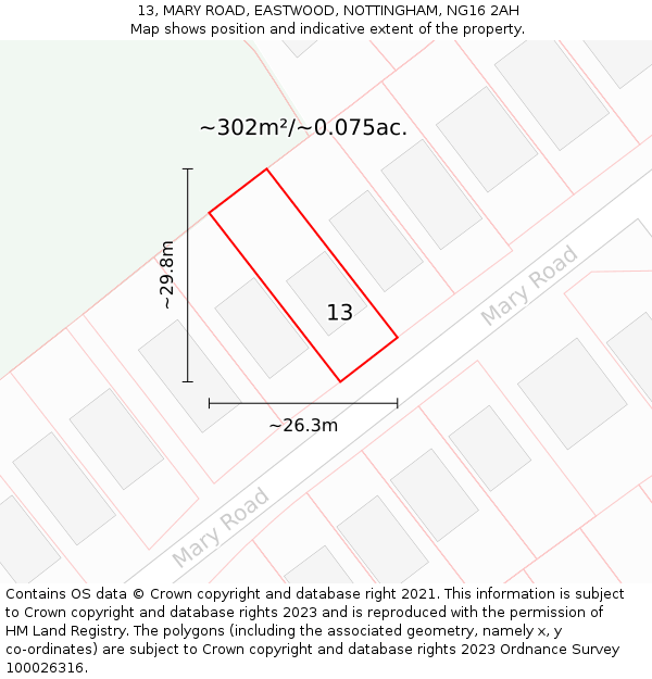 13, MARY ROAD, EASTWOOD, NOTTINGHAM, NG16 2AH: Plot and title map