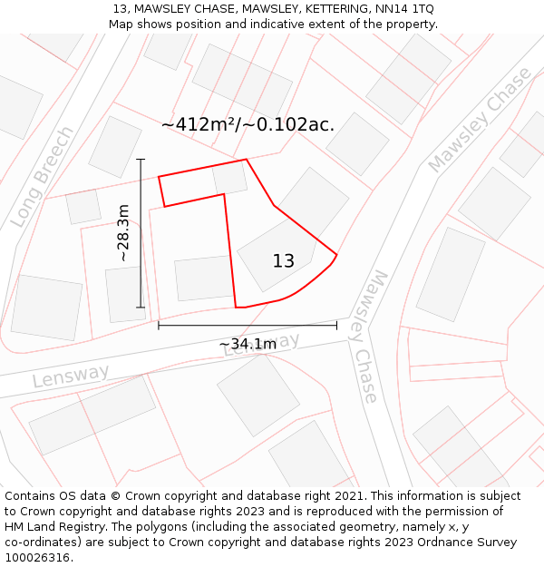13, MAWSLEY CHASE, MAWSLEY, KETTERING, NN14 1TQ: Plot and title map