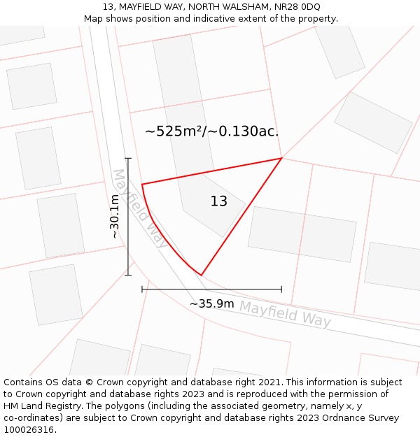 13, MAYFIELD WAY, NORTH WALSHAM, NR28 0DQ: Plot and title map