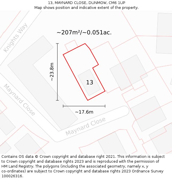 13, MAYNARD CLOSE, DUNMOW, CM6 1UP: Plot and title map