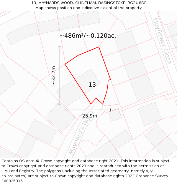 13, MAYNARDS WOOD, CHINEHAM, BASINGSTOKE, RG24 8DP: Plot and title map