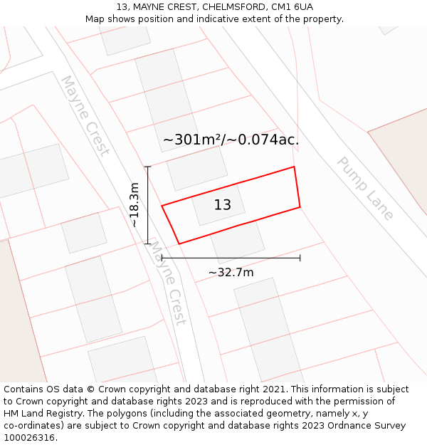 13, MAYNE CREST, CHELMSFORD, CM1 6UA: Plot and title map