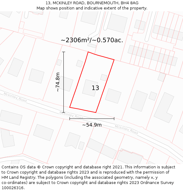 13, MCKINLEY ROAD, BOURNEMOUTH, BH4 8AG: Plot and title map